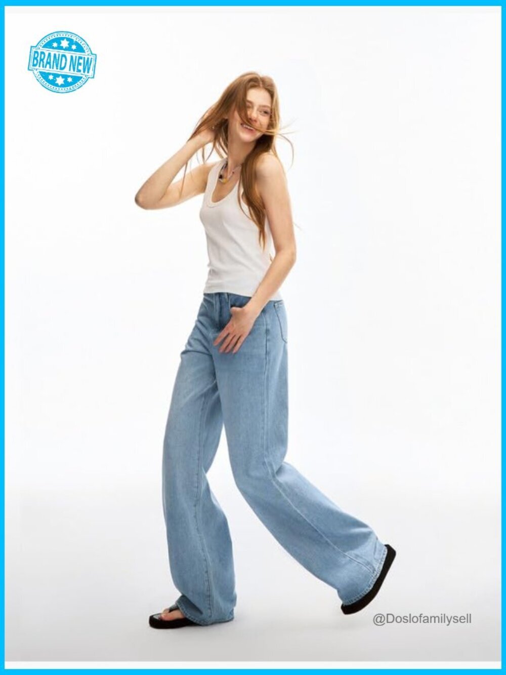 Adjustable Waist Baggy Jeans High Rise Wide Straight Leg Y2K Denim Pants - Picture 6 of 7